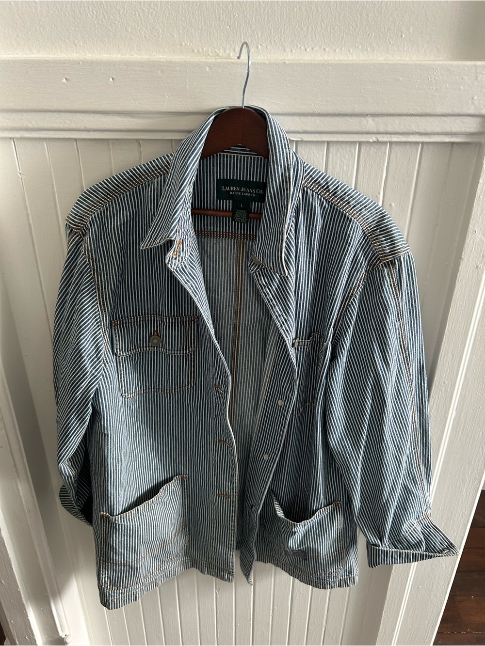 Ralph Lauren Blue & White Striped Cotton Shirt Jacket